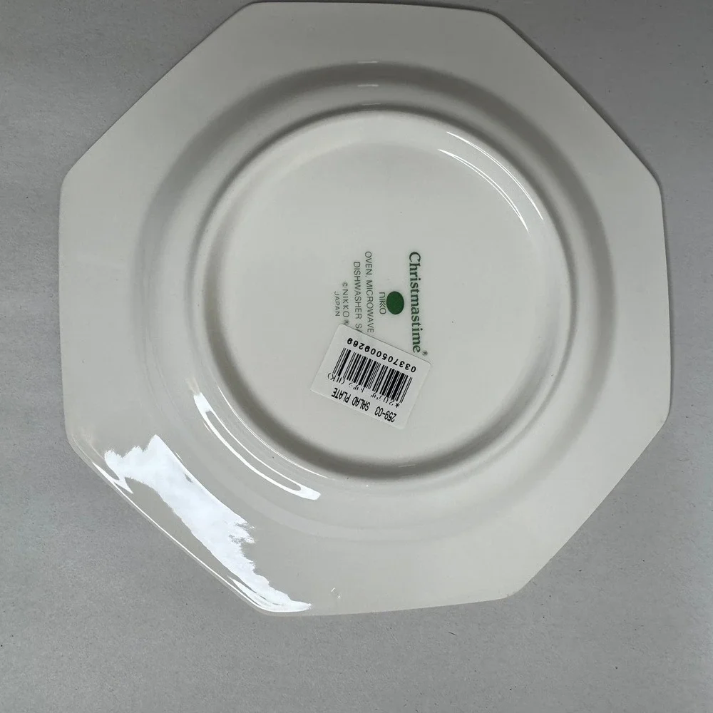 Vintage Nikko Christmastime Salad Plate Christmas Tree Octagon Green Trim Japan‎